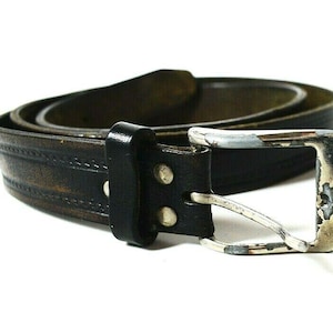 Vintage Handmade Mens Leather Belt Black Brown Size 40