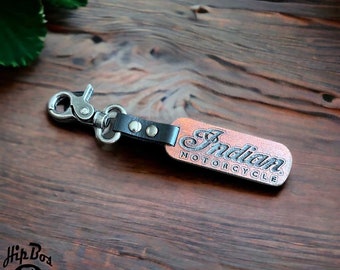 Personalized Indian Motorcycles Motorbike Key Chain - Custom Engraved Leather Keyring