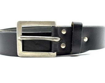 Vintage Handmade Mens Real Leather Belt Black Size 36