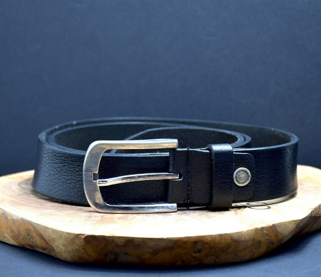 Vintage Mens Leather Jeans Belt Black Size 36 Etsy