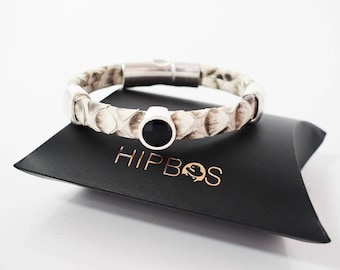Hipbos - slang serie Python lederen armband met zwarte Swarovski Crystal