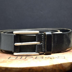 Vintage Handmade Mens Real Leather Belt Black Size 36