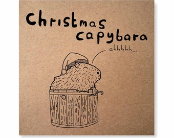 Christmas Capybara, Handmade Illustrated Christmas Card