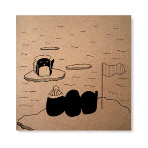 Carta illustrata fatta a mano del pinguino d'addio, buona fortuna, buon viaggio, carta del viaggiatore