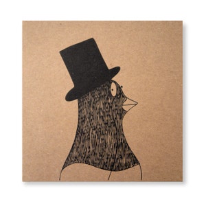 Carte illustrée Pigeon avec un monocle, Carte pigeon, Carte oiseau, Carte de voeux faite main