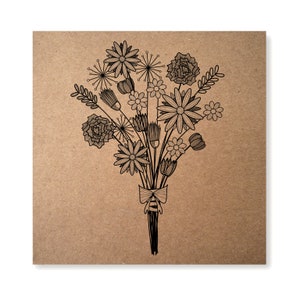 Biglietto con fiori, biglietto con bouquet, biglietto per la festa della mamma, fiori per la festa della mamma, biglietto d'auguri illustrato con fiori e fiocchi, divertente festa della mamma