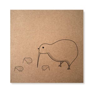 Carte illustrée faite main oiseau kiwi, mère kiwi, oiseau indigène de Nouvelle-Zélande, illustration mignonne de kiwi, fête des mères