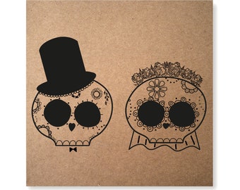 Day of the Dead Card, Wedding Card, Engagement Card, Goth Wedding Card, Flower Skull Card, Anniversary Card, Goth Card, Valentines Card