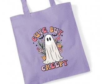 Ghost Cute But Creepy Floral Tote Bag | Tote Gift | Funny Tote