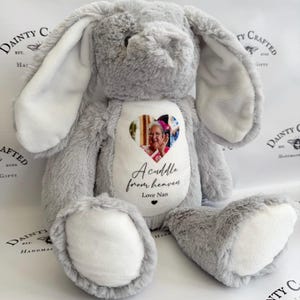 Personalised Bunny Cuddle From Heaven Baby Keepsake Christmas memory gift Memory Photo Teddy