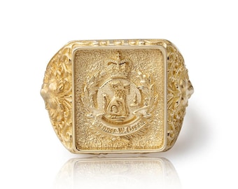 Square Custom Family Crest, Coat of Arms Ring, Chevaliere Homme, Signet Ring, Man Gold Ring, Custom Signet Ring, Bague Homme, Fathers Gift