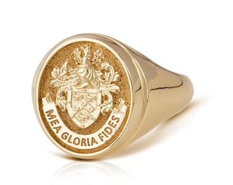 14K Solid Gold Family Crest Signet Ring, Coat of Arms Men Ring, Gold Wax Seal Ring, Custom Engraved Ring, Personalized Gold Men Signet Ring