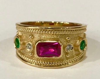 Gold Ruby Ring, Multi-Gemstone Ring, Byzantine Ring, Greek Ring, Medieval Ring, Gold Woman Ring, Gold Gemstone Ring, Greek Gemstone Ring
