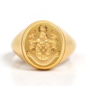 University Signet Ring, College Class Ring, Gold Family Crest Ring, Coat of Arms Ring, Graduation Ring, Clan Logo Jewelry, Graduation Gift