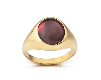Gold Signet Ring: Ruby, Garnet, or Agate Gemstone - Husband Gift