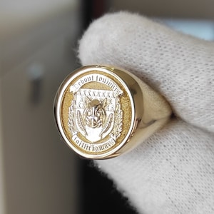 Gold Family Crest Signet Ring, Gold Pinky Ring, Gold Wax Seal Ring, Men Signet Ring, Personalized Ring, Gold Custom Ring, Coat of Arms Ring