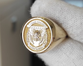 Gold Family Crest Signet Ring, Gold Pinky Ring, Gold Wax Seal Ring, Men Signet Ring, Personalized Ring, Gold Custom Ring, Coat of Arms Ring