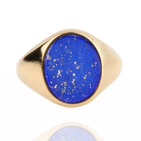 Lapis Lazuli Ring, Solid Gold Mann Ring, Siegelring, Mann Geschenk, Gold Gelb Siegelring, Chevaliere homme, Bague homme, Geschenk Männer Schmuck