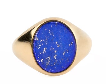 Bague lapis lazuli, bague homme en or massif, chevalière, cadeau mari, chevalière jaune or, chevalière homme, bague homme, cadeau bijoux homme