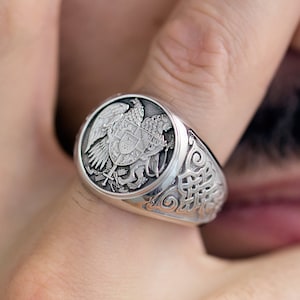 Armenian Eagle Sterling Silver Signet Ring: Custom Family Crest