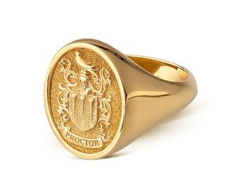 Family Crest Ring, Gold Signet Ring For Men, Chunky Gold Ring, Pinky Gold Ring, Coat of Arms Ring, Personalized Signet Ring, Men Signet Ring