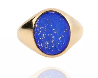 Anillo de sello de lapislázuli: Anillo de oro macizo para hombre, regalo para esposo