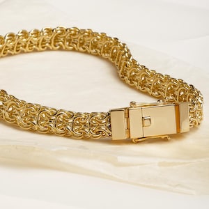 18K Gold Handmade Byzantine Bracelet, Thick Gold Bracelet Chain, Statement Jewelry, 18K Men Bracelet, Gold Heavy Bracelet, Thick Bracelet
