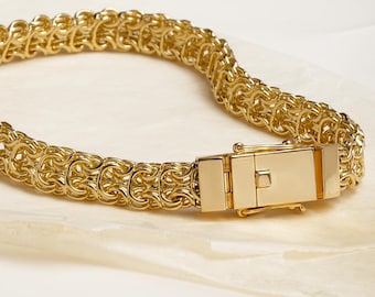 Handmade 18K Gold Byzantine Bracelet: Thick Chain Statement Jewelry