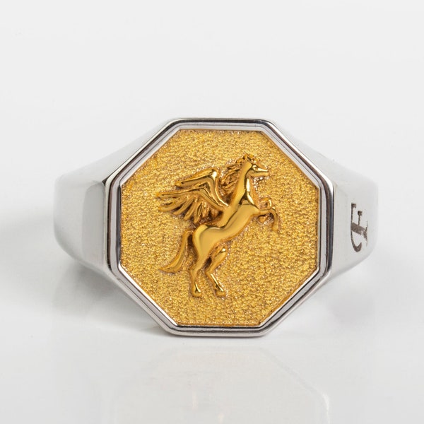 Pegasus Ring, Winged Horse, Gold Signet Ring, Family Crest Ring, Sterling Silver Ring, Husband Gift, Mann Goldring, Bague Homme, Custom Ring