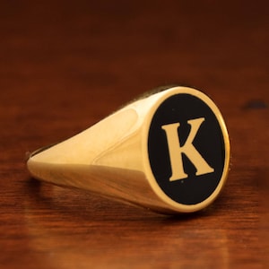 Anillo de letras personalizado, anillo de sello, anillo personalizado para hombre, anillo con monograma, anillo de oro para hombre, anillo con inicial para hombre, anillo para el meñique, regalo para el esposo, anillo de oro esmaltado