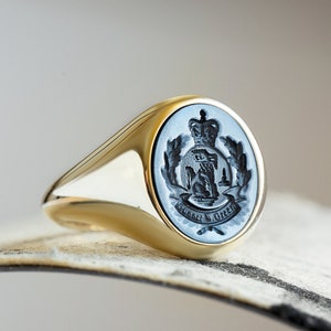 Sardonyx Family Crest Ring DanelianJewelry , Solid Gold Agate Ring, Custom Coat of Arms Ring, Personalized Solid Gold Ring, Chevaliere Ring