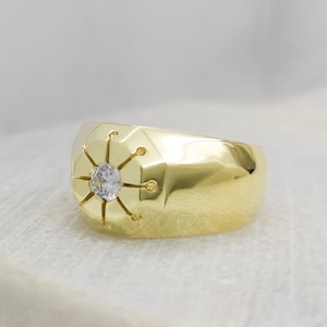 Anillo de bodas de diamantes para hombres, anillo de compromiso para hombres, anillo de sello voluminoso, anillo de oro para el meñique, regalo de aniversario para hombres, anillo de diamantes redondos, anillo grueso para hombres
