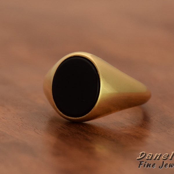 Solid Gold Ring Men, Solid Gold Signet Ring, Solid Gold Pinky Ring, 14K Gold Signet Ring, 9k Gold Ring For Men, Pinkie ring gold, Black onyx