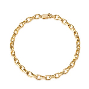 14K ソリッドゴールド ロロ チェーン ブレスレット、男性用厚手ロロ ブレスレット、重厚なゴールド ブレスレット、夫へのブレスレット ギフト、クラシックなロロ ゴールド チェーン ジュエリー