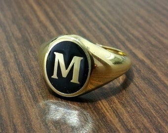 Monogram Signet Ring: Personalized Gold Initial Ring, Sterling Silver