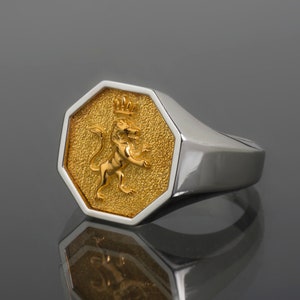 Anillo de león, anillo con escudo familiar, anillo con letras personalizado, anillo con sello para hombre, anillo vintage para hombre, regalo para el marido, anillo con escudo de león, Bague Home, león rampante