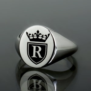 Anillo con sello de letra personalizado, anillo con sello para hombre, anillo con corona para hombre, anillo con sello de plata para hombre, anillo con inicial para hombre, anillo con sello de plata esterlina, anillo de plata para esposo, regalo