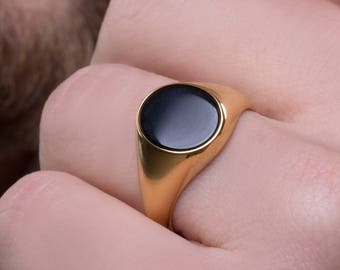 Gold Onyx Ring, Black Onyx Ring, Gold Pinky Ring, Mens Signet Ring, Gold Onyx Jewelry, Gift for Him, Fathers Day Gift, Graduation Gift