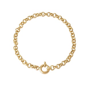 14K Solid Gold Rolo Bracelet, Spring Ring Rolo Bracelet, Thick Rolo Bracelet For Men, Heavy Gold Rolo Chain Bracelet, Gold Men Bracelet Gift