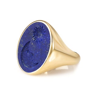Solid Gold Lapis Signet Ring: Custom Engraved Family Crest