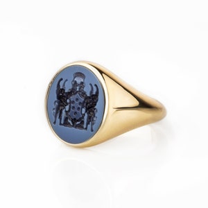 Sardonyx Family Crest Signet Ring: 925 Sterling Silver, 9K-18K Gold