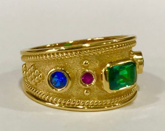 Vintage Style Gemstone Ring Mothers Stone Ring Mother Ring,Antique Rings Antique Style Rings Byzantine Etruscan Greek Jewelry Emeralds