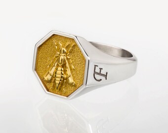 Gouden bij: zegelring in sterlingzilver - Danelian Jewelry