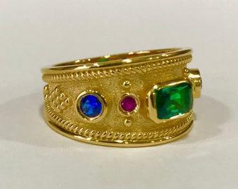 Gold Emerald Ring, Gold Gemstone Ring, Byzantine Ring, Medieval Ring, Greek Ring, Antique Rings, Vintage Ring, Gold Man Ring, Rings For Men