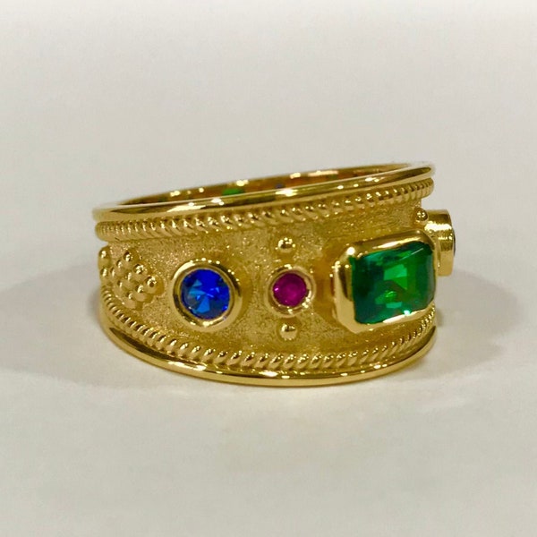 Gold Emerald Ring, Gold Gemstone Ring, Byzantine Ring, Medieval Ring, Greek Ring, Antique Rings, Vintage Ring, Gold Man Ring, Rings For Men