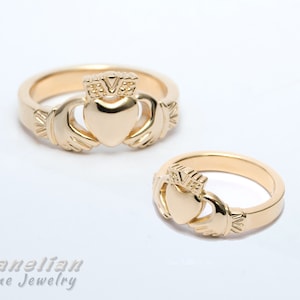 Claddagh Ring Set, Eheringe Set, Massivgold 14k, 585 Goldringe, irische Eheringe, Claddagh Ring Gold, Echtgoldring, Mann und Frau