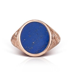 18K Gold Lapis Lazuli Signet Ring: Chunky Vintage Style