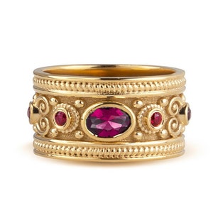 14K Gold Ruby Ring: Byzantine Style Gemstone Jewelry