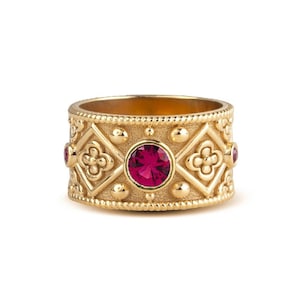 9K Gold Byzantinring: Simulierter Rubin, breites Band