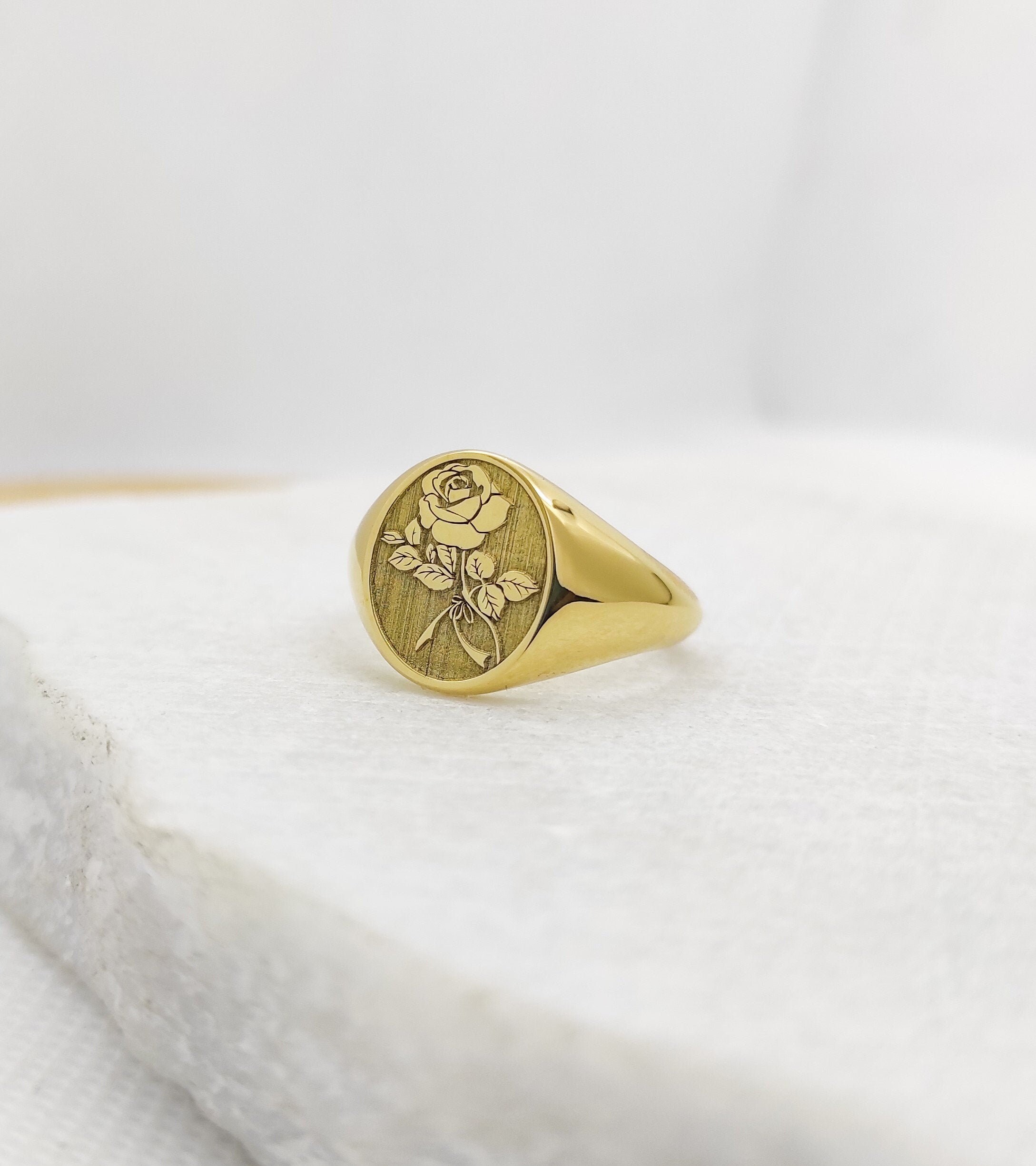 Gold Rose Ring, Solid Gold Ring, Engraved Rose Ring, Rose Gold Rose Ring, Solid Gold Ring, Engraved Rose Ring, Rose